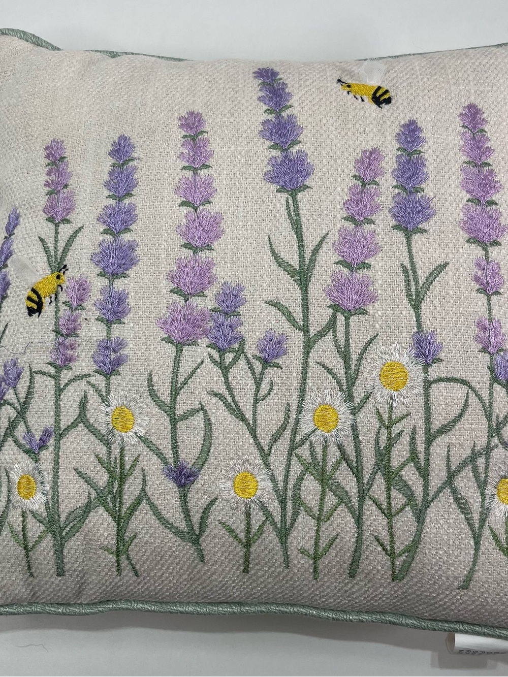 Hobby Lobby Embroidered Daisy Bee Pillow 11x11' Green Trim Lavender Garden Fairy
